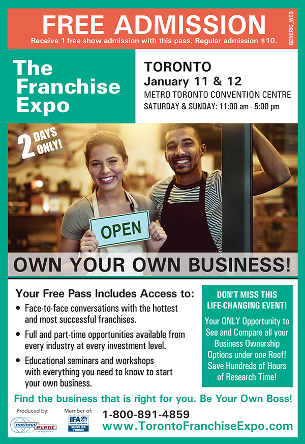 The Franchise Expo Toronto - free admission pass